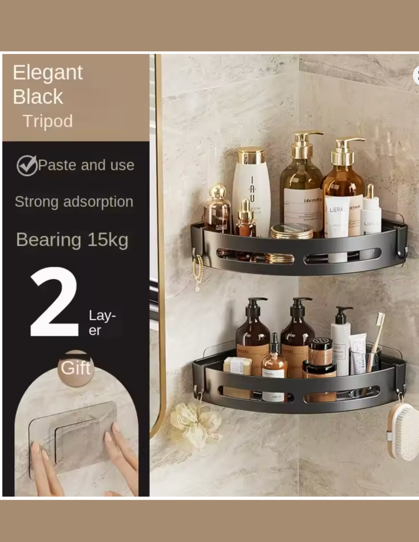 No Drill 1/3 PCS Bathroom Shelf, Storage Organizer