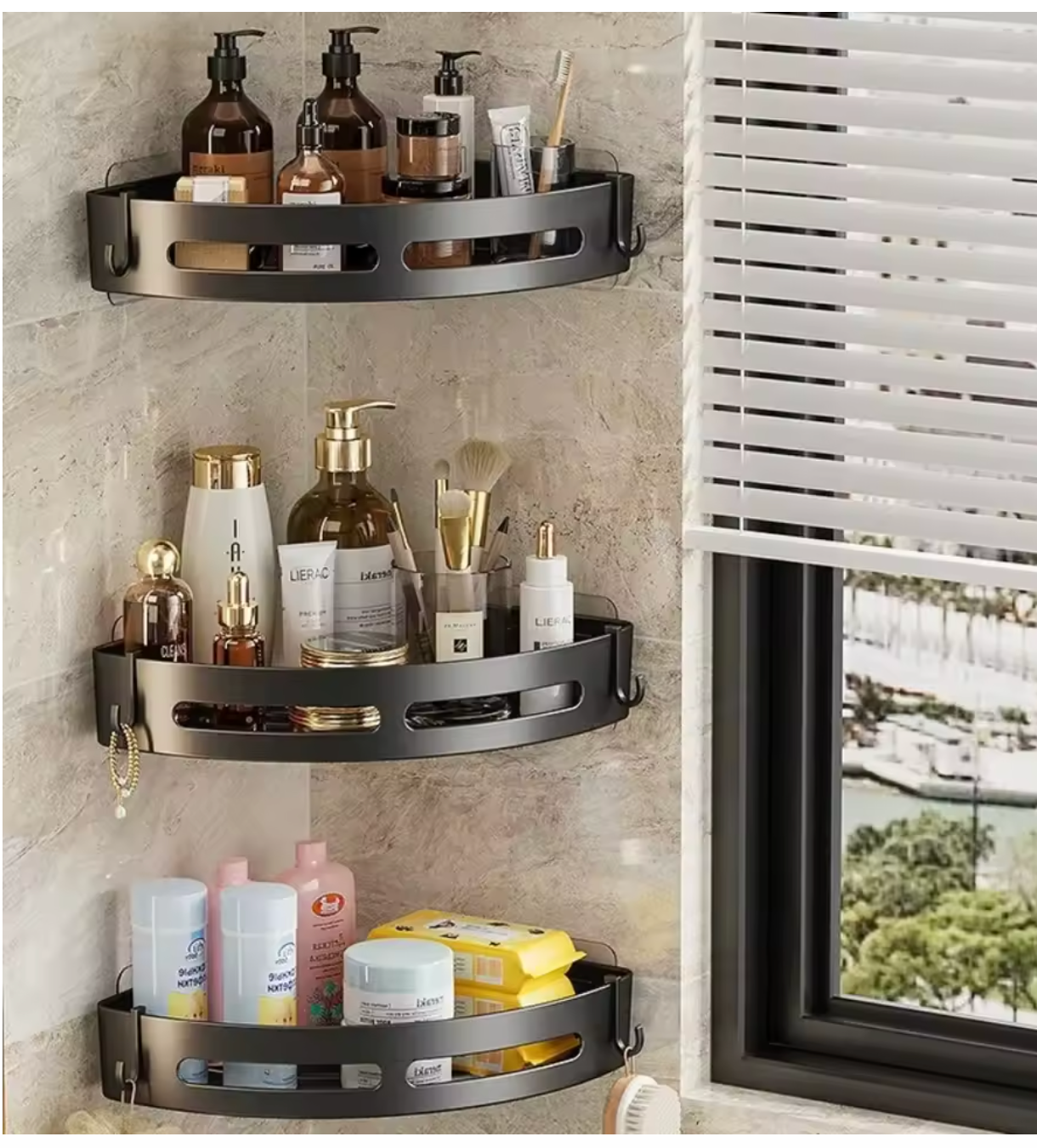 No Drill 1/3 PCS Bathroom Shelf, Storage Organizer