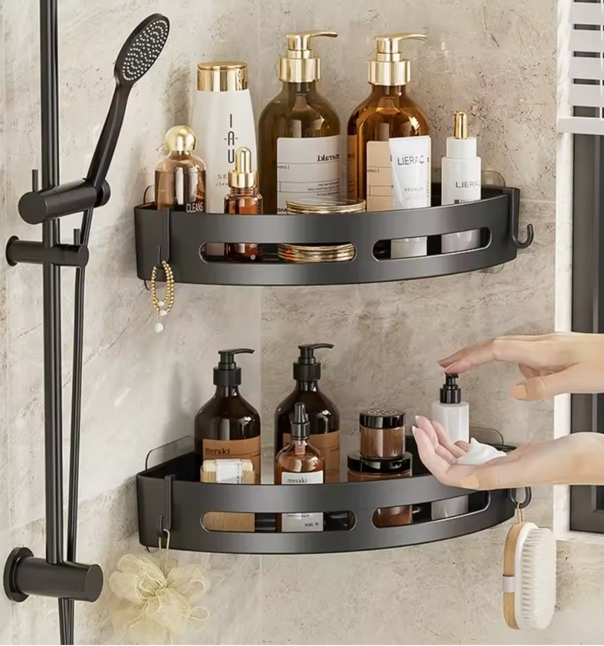 No Drill 1/3 PCS Bathroom Shelf, Storage Organizer